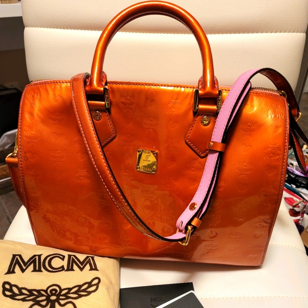 MCM Heart Visetos Boston 2 Way Bag
